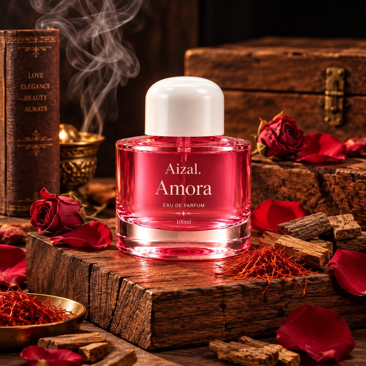 Amora Eau de Parfum 100ml bottle with pink liquid