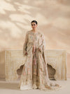 Ivory beige embroidered long shirt with pastel floral dupatta
