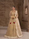 Luxury golden embroidered bridal lehenga with matching dupatta