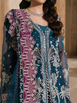 Plum embroidered dupatta with teal blue bridal outfit