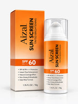Aizal SPF 60 tinted sunscreen with natural coverage and a non-greasy daily wear formula.