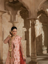 Luxury ethnic outfit with antique gold detailing and ornate borders