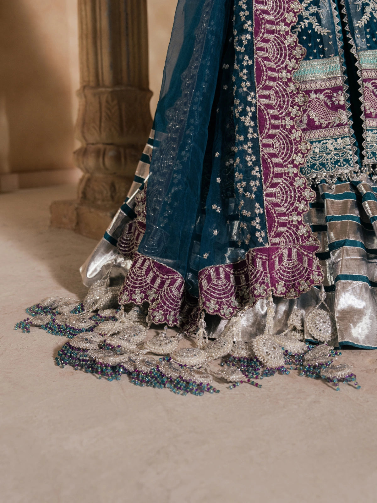 Pakistani wedding lehenga with luxurious embroidered details