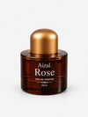 Aizal Rose Eau de Parfum 100ml amber perfume bottle with a gold cap on a light grey background.