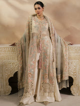 Beige embroidered ethnic dress with soft pink and sage floral details