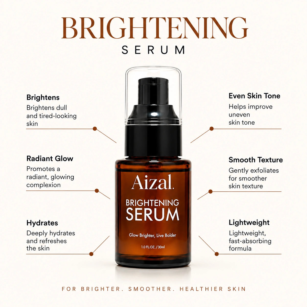  Brightening Serum 30ml amber glass bottle with black pump 