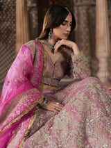 Magenta dupatta with gold embroidered border and embellishments