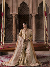 Luxury champagne gold embroidered bridal sharara with pink dupatta