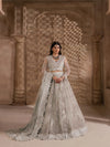 pearl grey embroidered lehenga with matching net dupatta