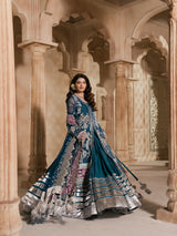 Traditional teal blue lehenga for wedding celebrations